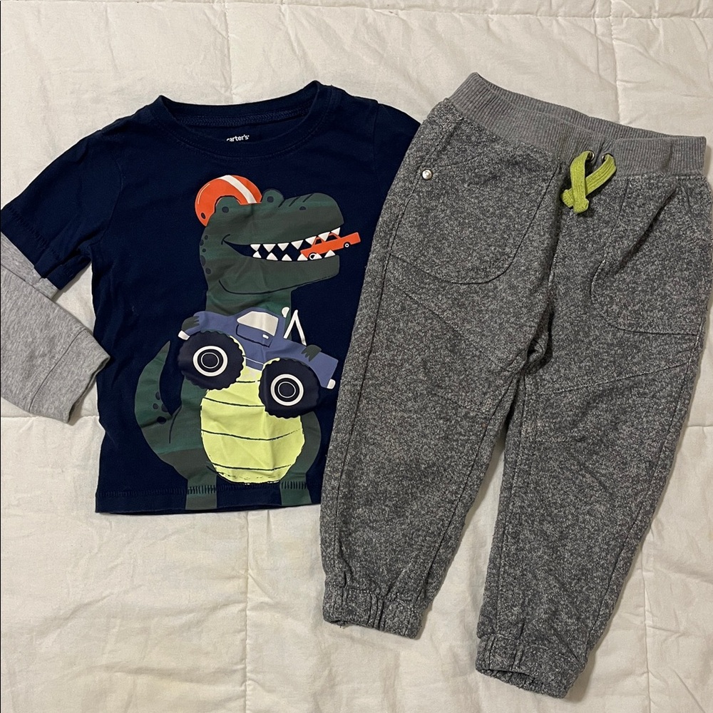Carter's Dinosaur Long-sleeve Top & Gray Joggers